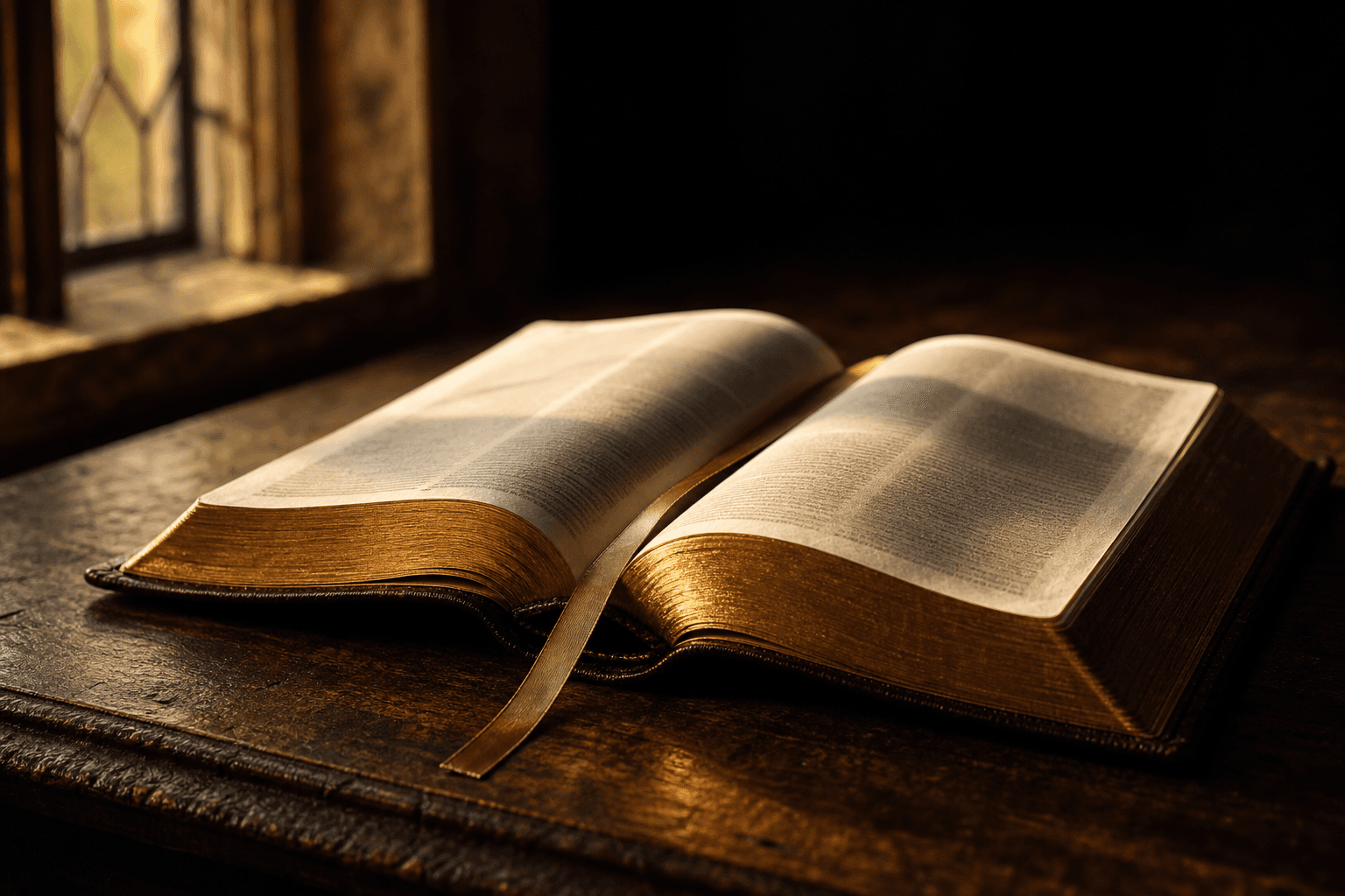 En åpen bibel i varmt lys