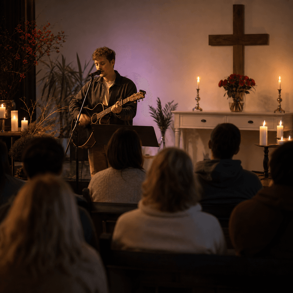 Gitarist synger i menigheten